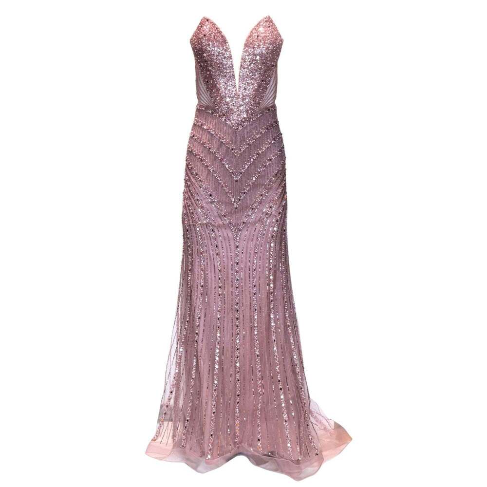 Cult Moda - Beaded Strapless Mermaid Evening Gown - US 6